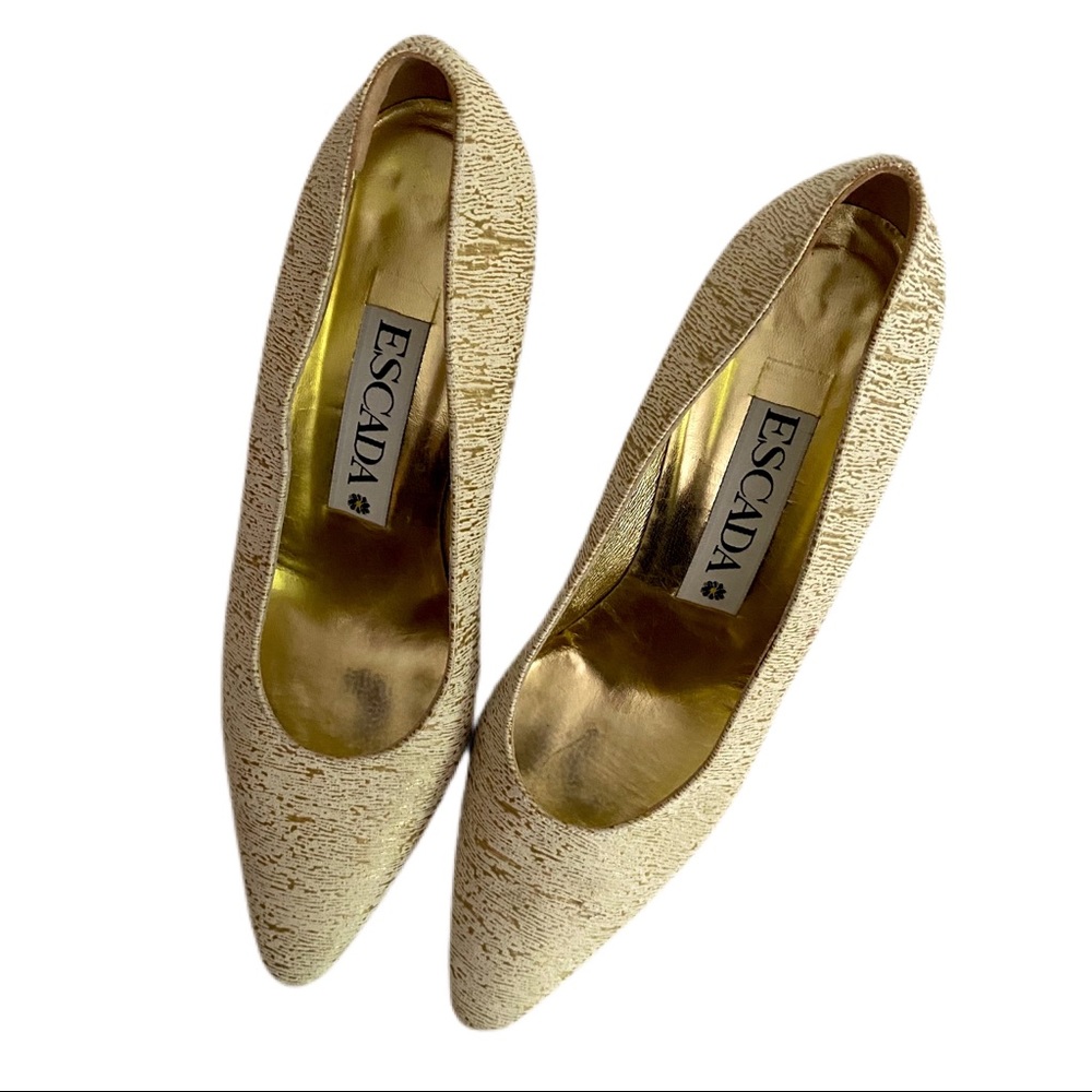 Vintage ESCADA Gold & White Textured Heels Sz 7.5